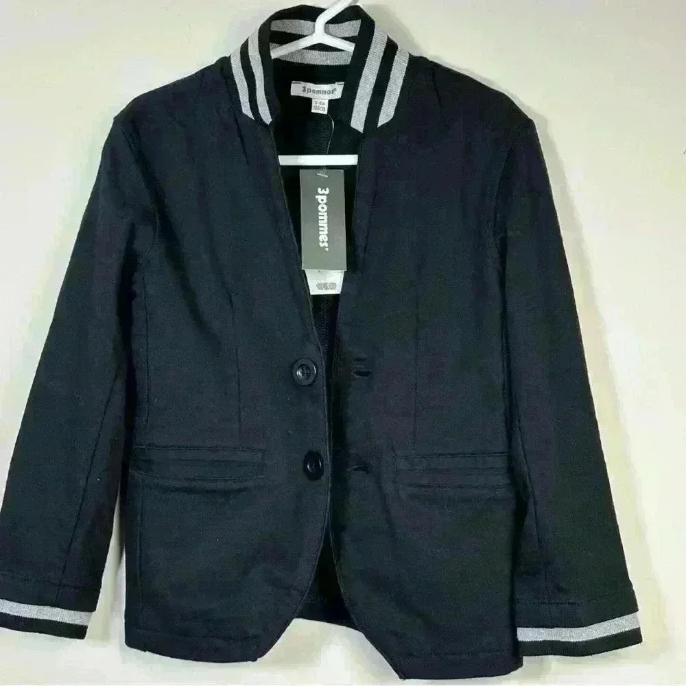 NWT 3 POMMES Black Blazer with Contrast Collar and Cuffs Size 3/4 Formal Holiday
